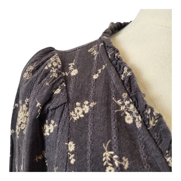 American Eagle Outfitters Small Mini Dress Cotton Brown and Tan Floral Faux Wrap - Picture 8 of 16